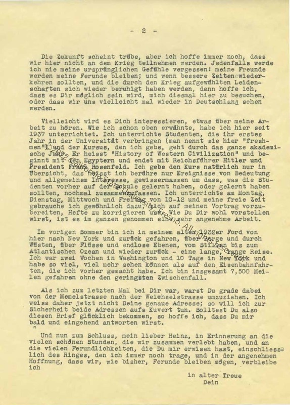Page 2, Letter to Rüdiger in German, July 1941