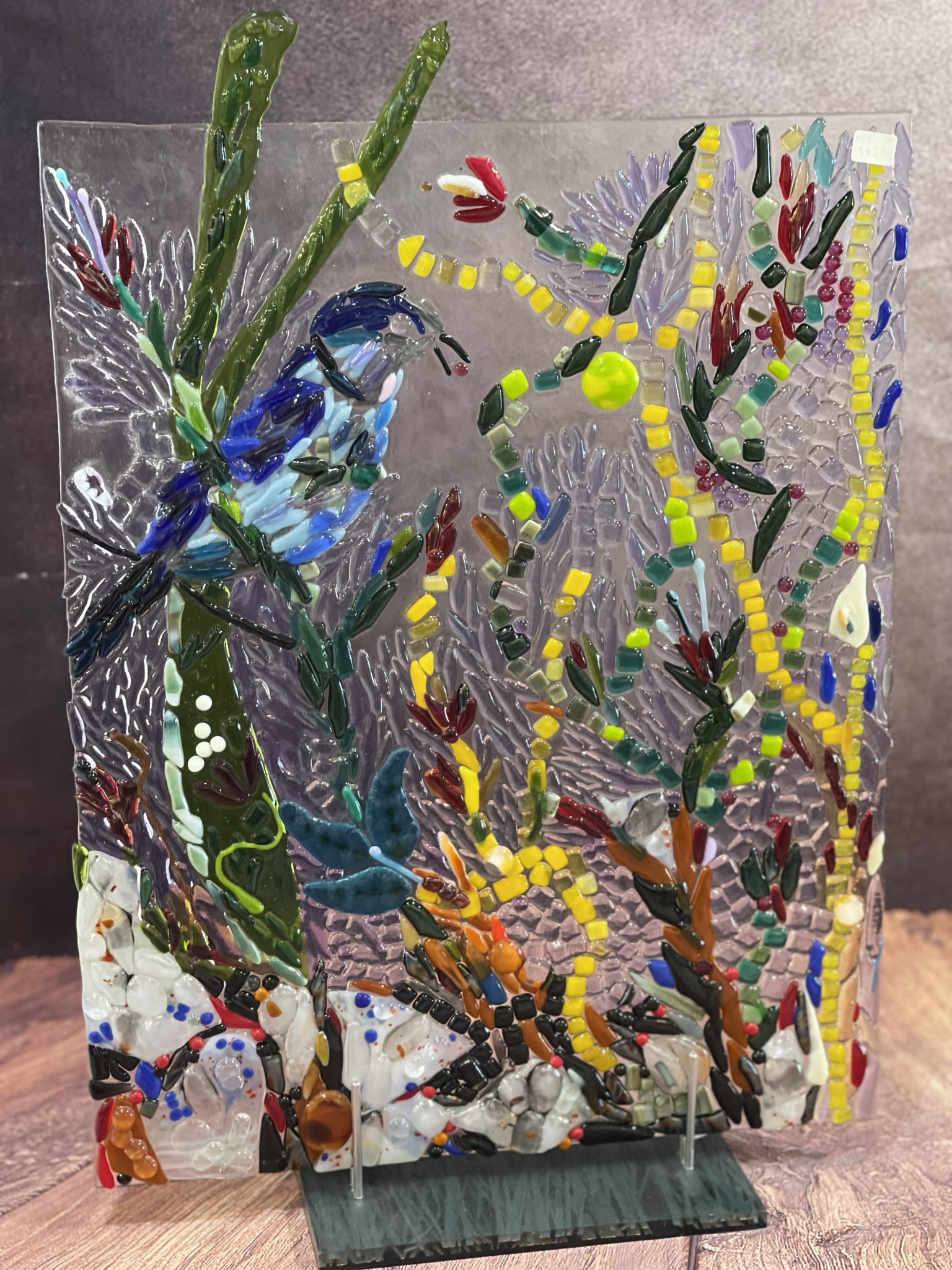 Bird In The flowers Fused Glass Art - Image 2