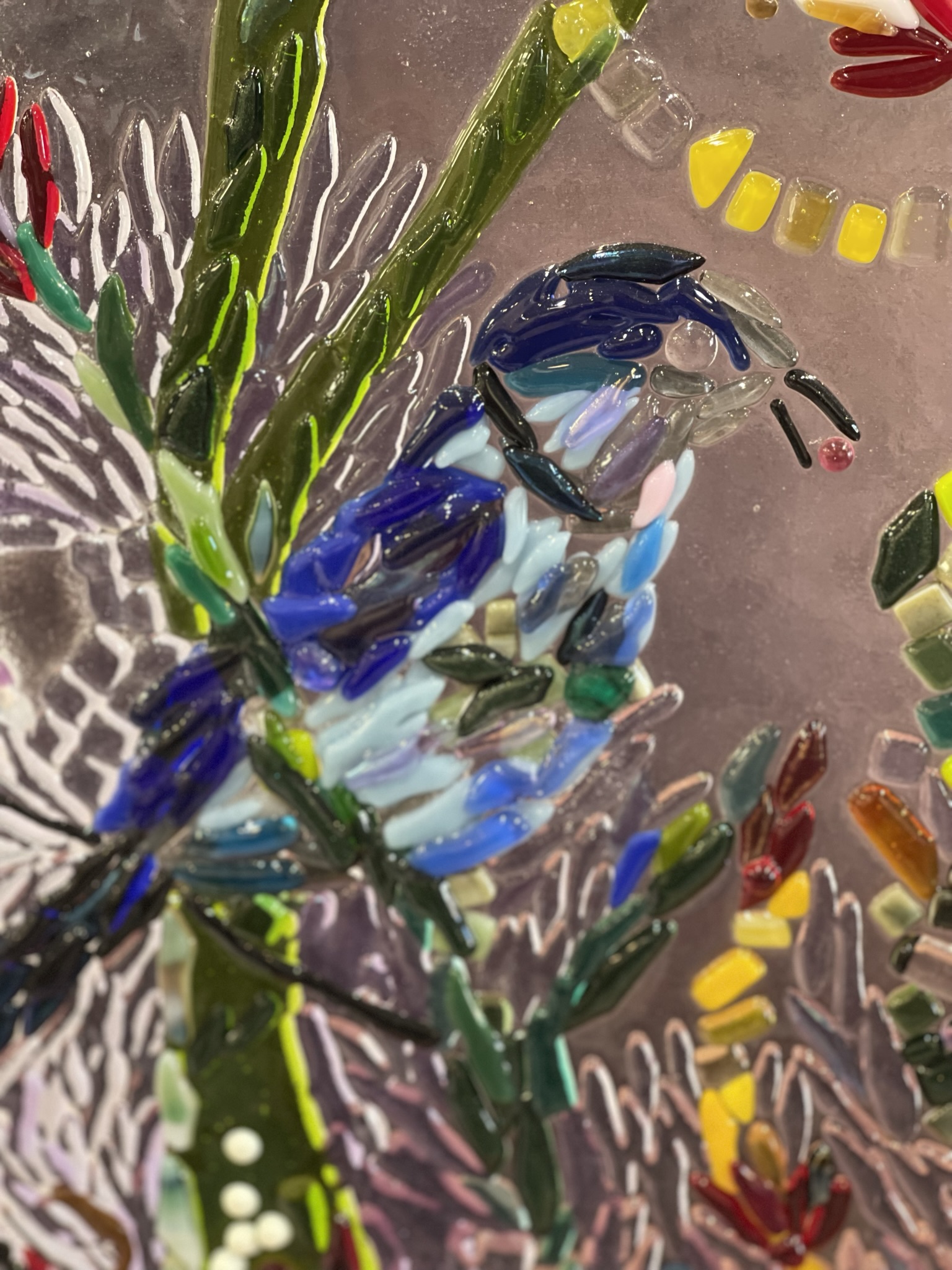 Bird In The flowers Fused Glass Art - Image 3