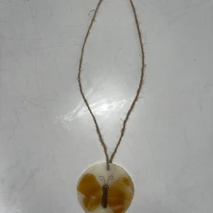 Amber Butterfly Pendant - Fused Glass