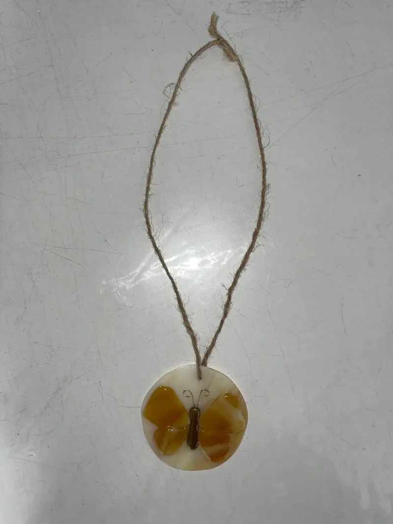Amber Butterfly Pendant - Fused Glass
