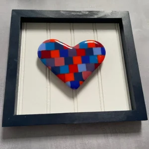 Framed Checkered Heart - Fused Glass