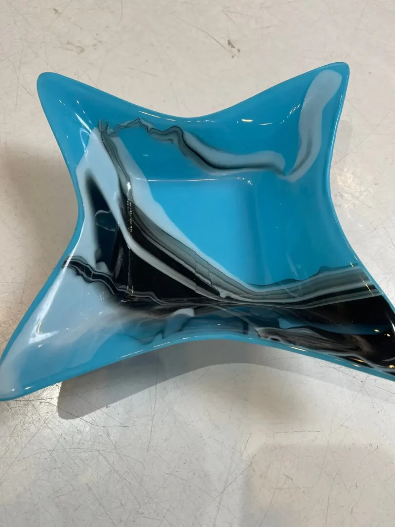 “Turquoise Tide” Square Bowl 13″ x 13″ - Fused Glass