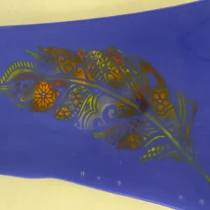 Blue Tray with Leaf Design 12″ x 7″ - Fused Glass