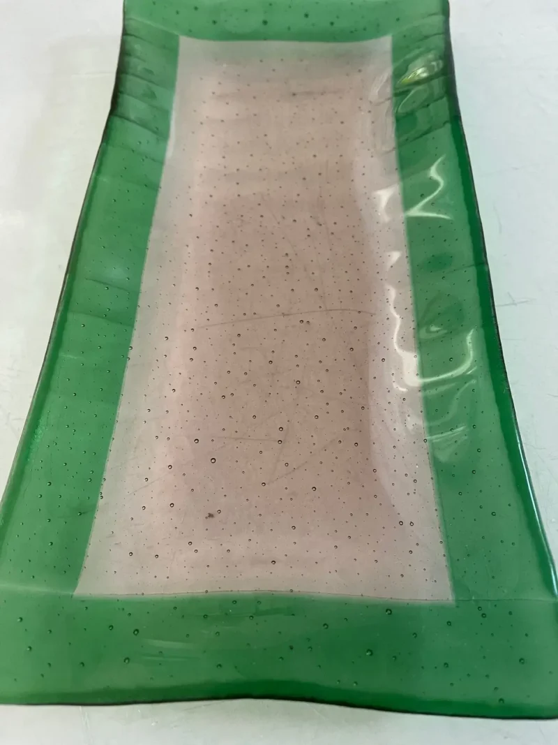 Green and Clear Tray 12″ x 7″ - Fused Glass