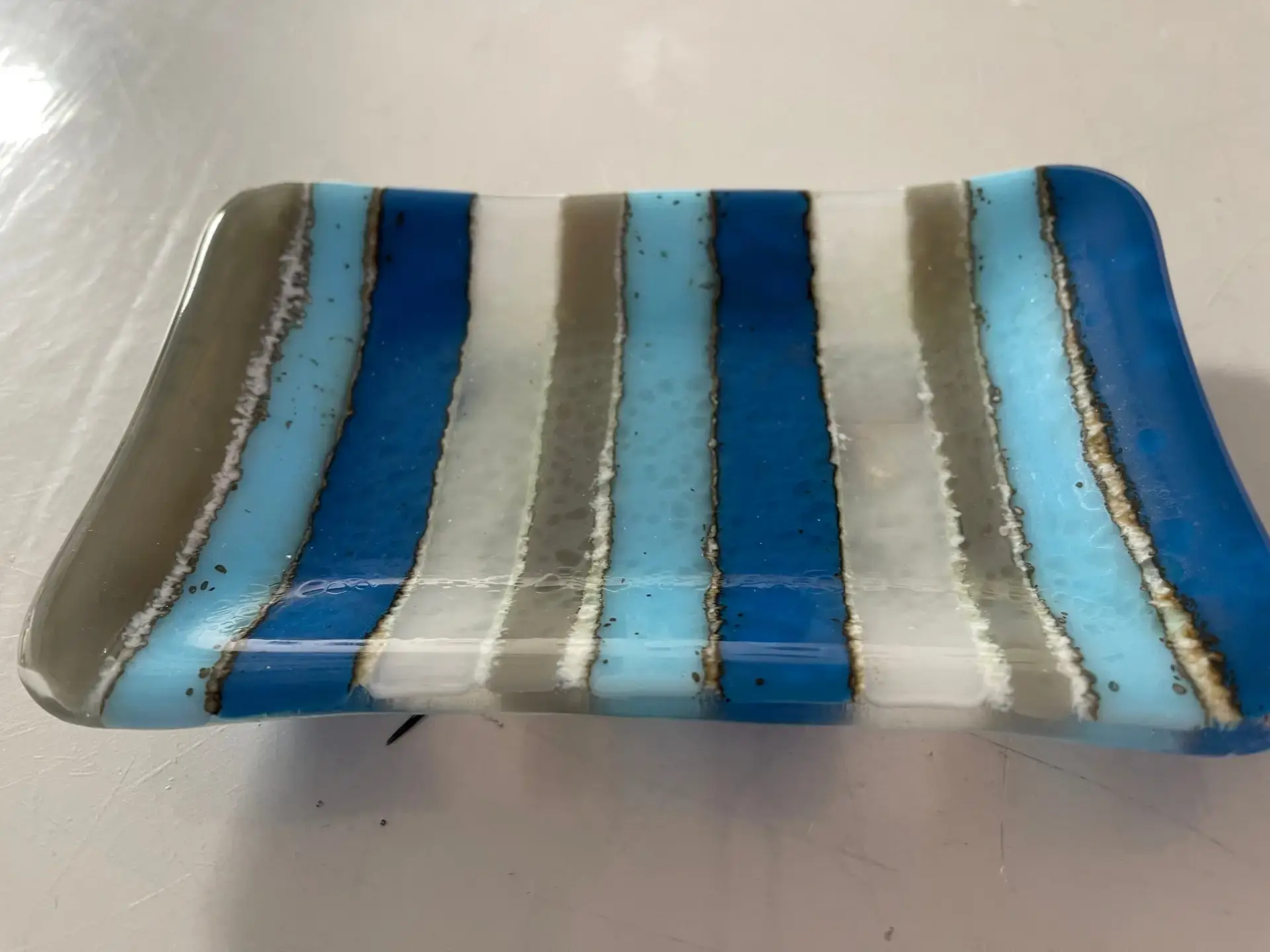 Small Striped Dish of Blues and Grays 4" x 6" - Image 2