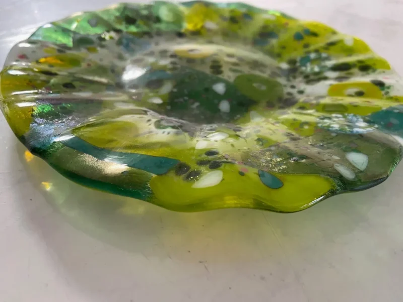 Plate - Green and Multi-Colored with Ruffled Edges 9” Round - Image 2