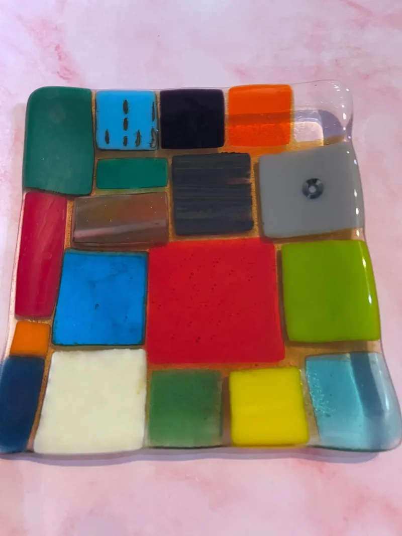 Small Dish Multi-colored squares 6" Square - Image 3