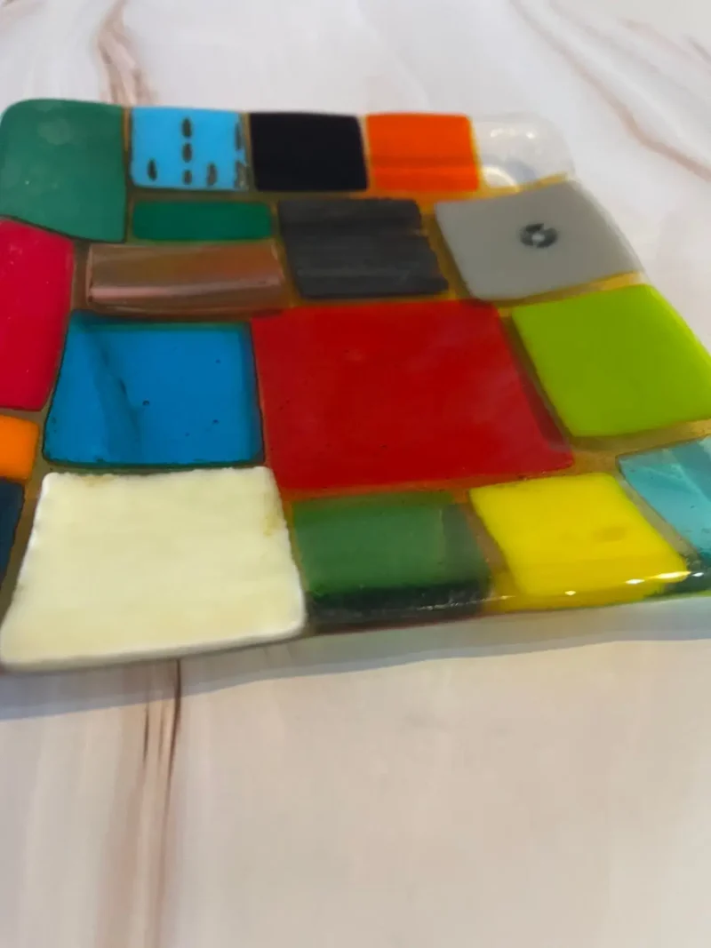 Small Dish Multi-colored squares 6" Square - Image 2