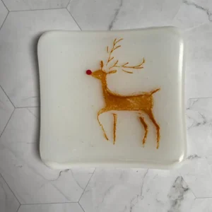 Reindeer Plate 4″ x 4″ - Fused Glass