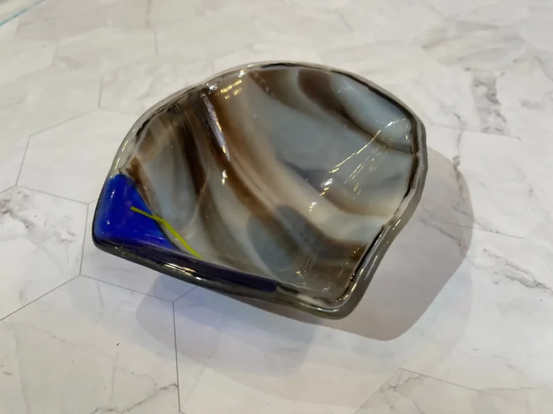Small Bowl with brown and blue 5″ x 5″ - Fused Glass
