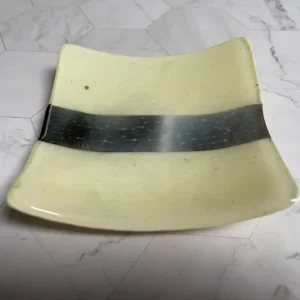 Cream and Gray Striped Plate 6″ x 6″ - Fused Glass