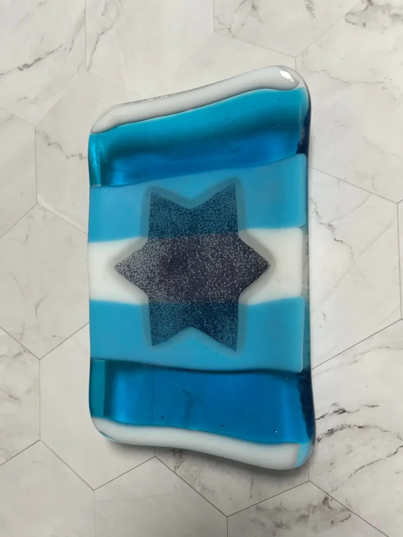 Star of David small tray with blue and white stripes 6" x 4" - Image 2