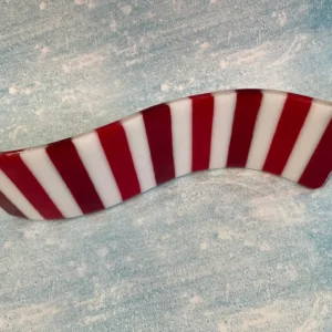 Red and White Striped Table Art 13″ x 5″ - Fused Glass
