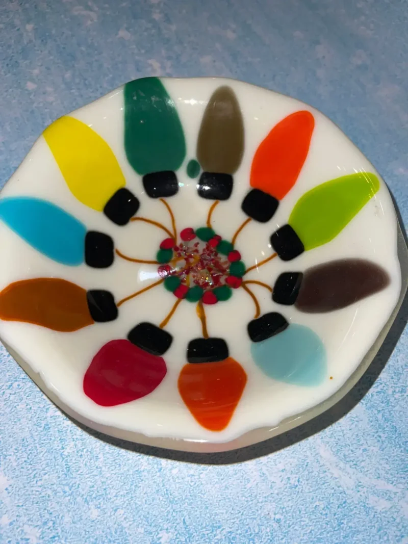 Bowl with Christmas Lights 7″ Round - Fused Glass