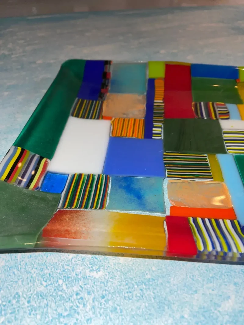 Multi-colored plate with geometric designs 9.5" x 9.5" Square - Image 3