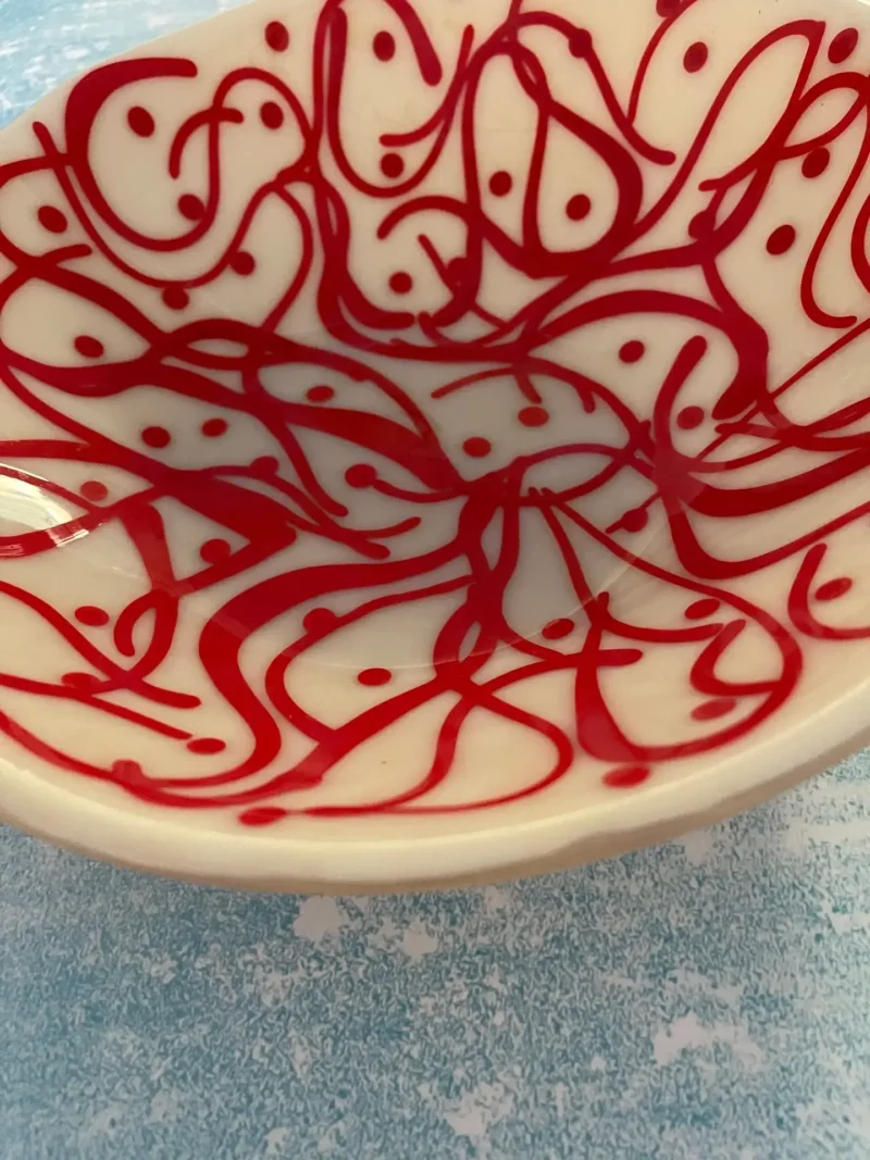 2 Piece Set - Peach with Red Decor Bowl and Tray - Image 5