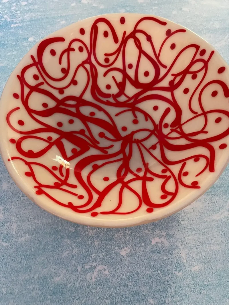 2 Piece Set – Peach with Red Decor Bowl and Tray - Fused Glass