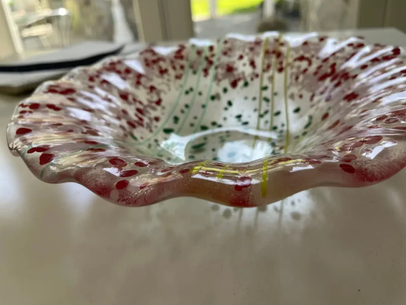 Clear Bowl with Red and Green Design 11" - Image 3