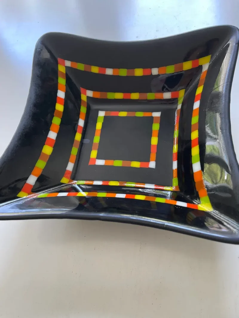 11" x 11" Square Bowl Black with Colorful Strips - Image 2
