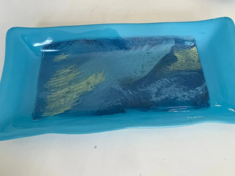 Blue Tray with Watercolor Display in the Center 6 1/2" x 12" - Image 3