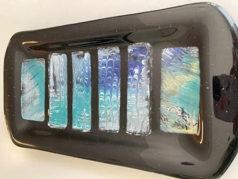 Black Tray with Blue and Green Swirls 7" x 12" - Image 2