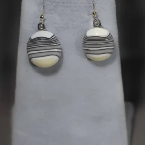 Striped Cream/Gray Earrings - Fused Glass