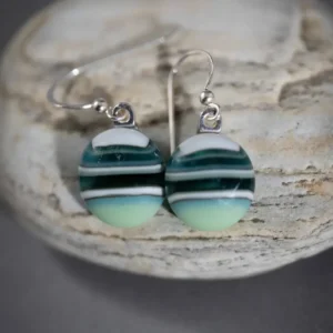Striped Green Earrings - Fused Glass