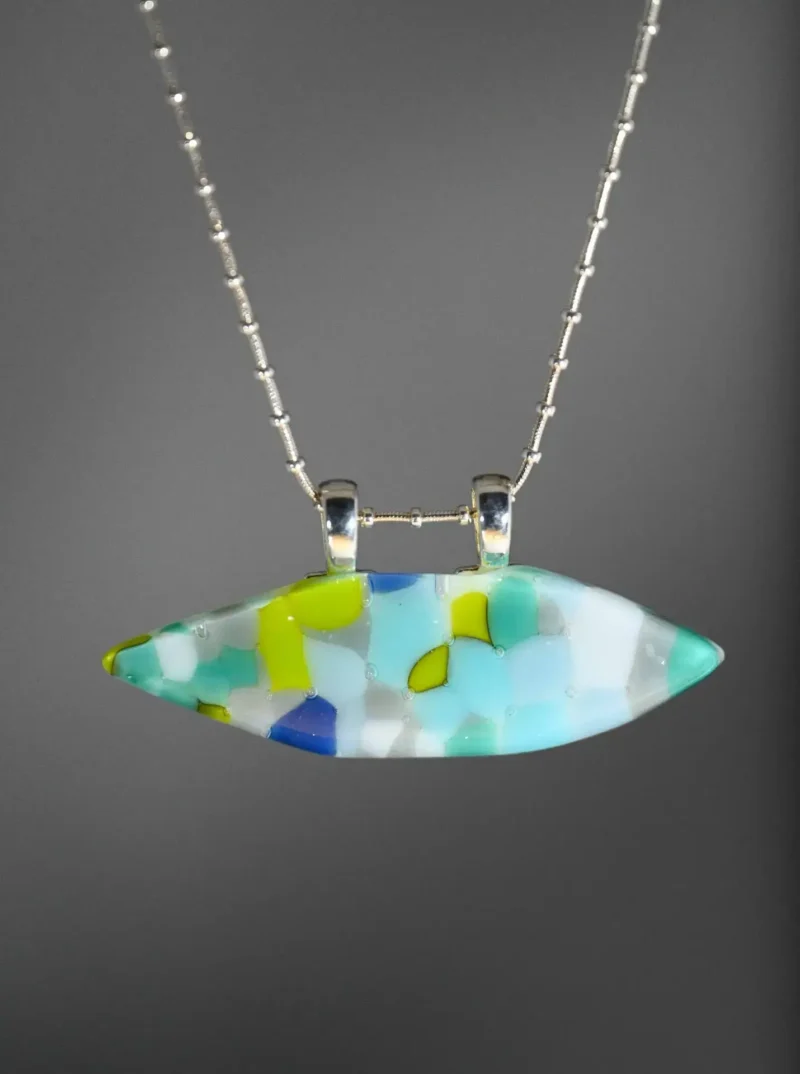Blue Pebble Pendant – Oval / Elliptical Point - Fused Glass