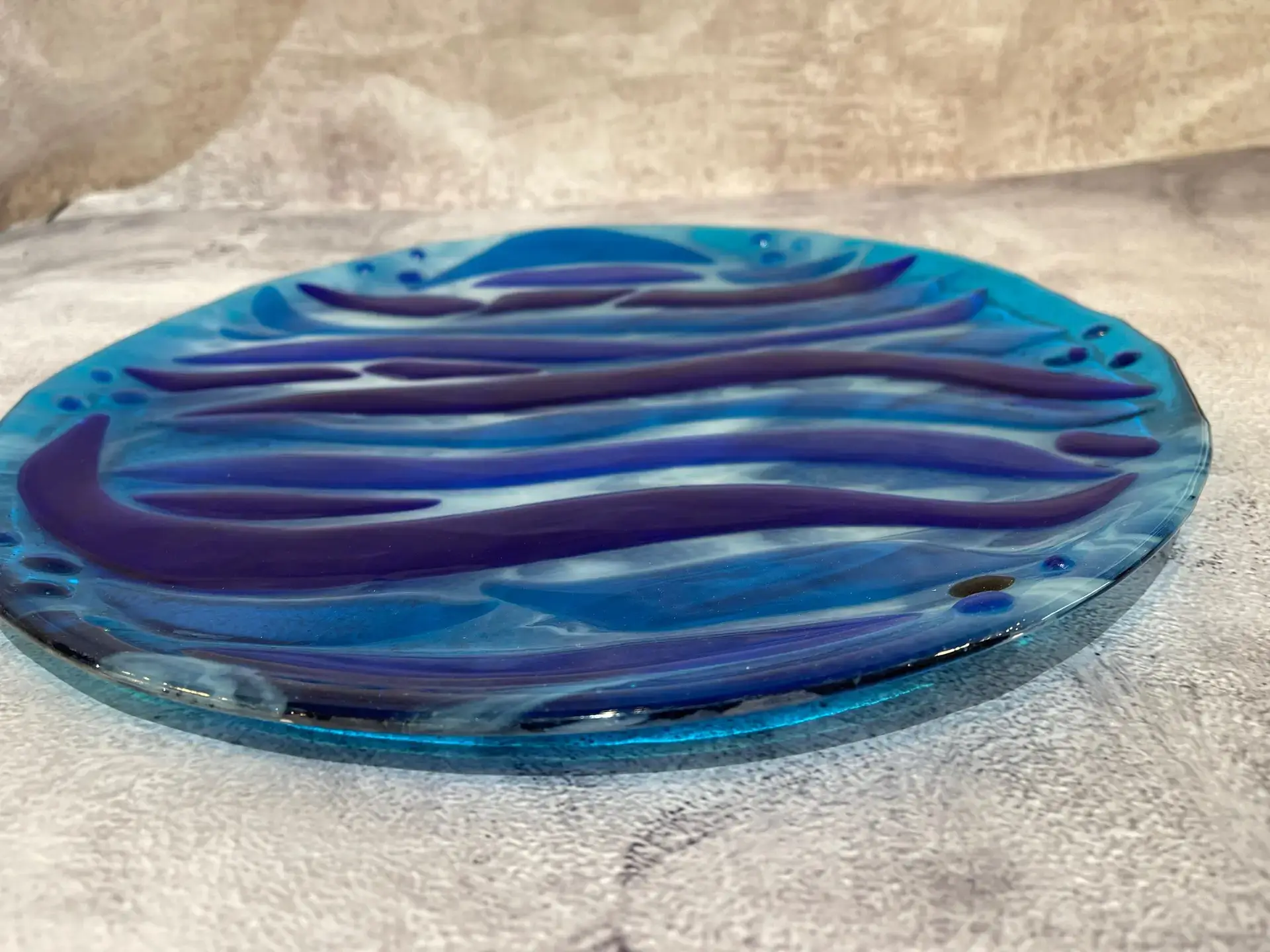 Waves of Blue 14" Glass Tray - Image 3