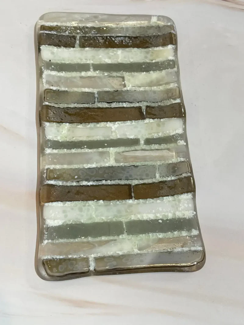 Gray, Taupe, Iridescent, Clear, and Cream Tray - Fused Glass
