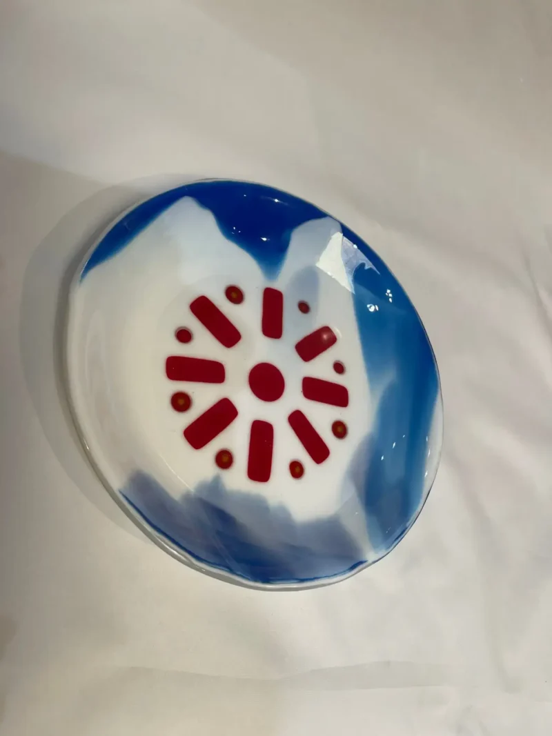 Red, White, and Blue Adorn this plate 9″ - Fused Glass