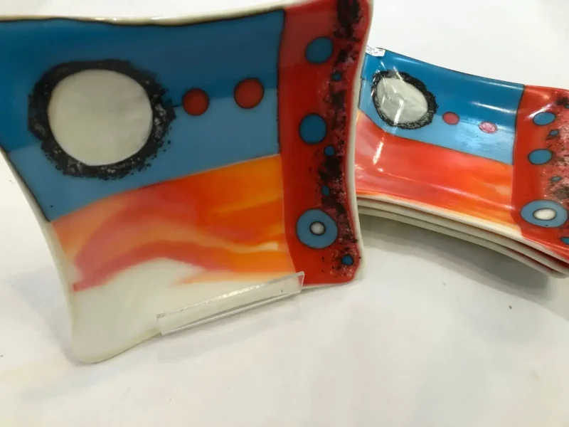 Vibrant Orange and Blue Dishes – Set of 4 - Fused Glass