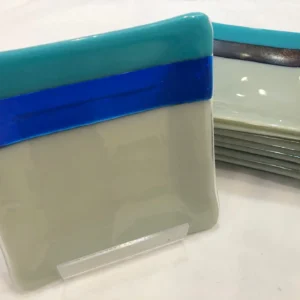 Gray and Turquoise Dish Set - Fused Glass