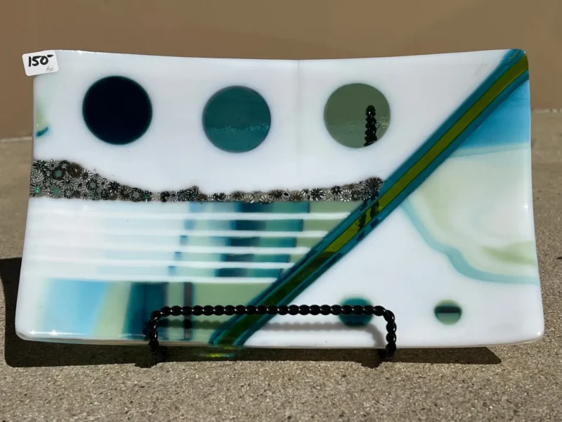 Modern White & Green Platter - Fused Glass