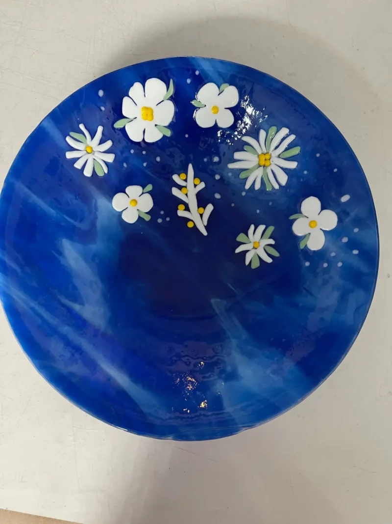 Blossoms on Blue - Fused Glass