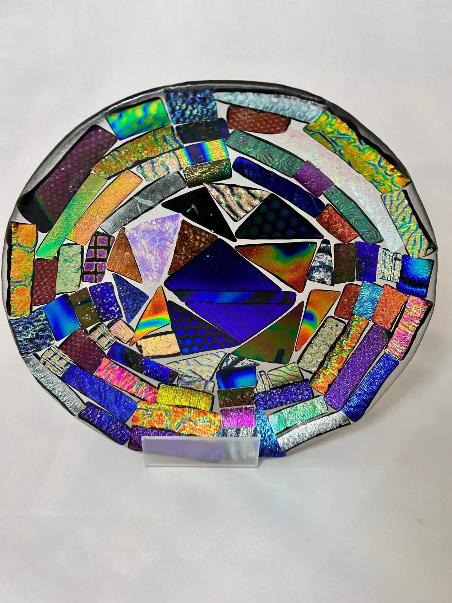 Dichroic fused glass dish