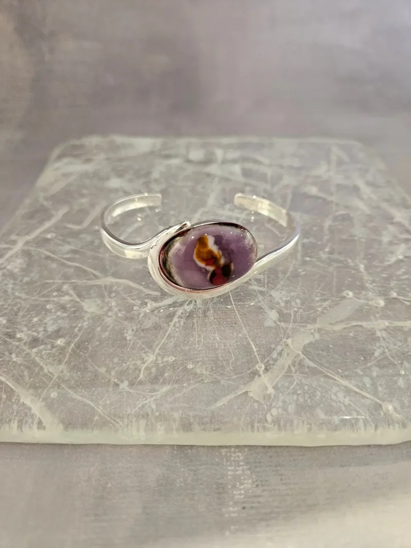 Silver-Toned Cuff Bracelet with Lavender Fused Glass - Image 2