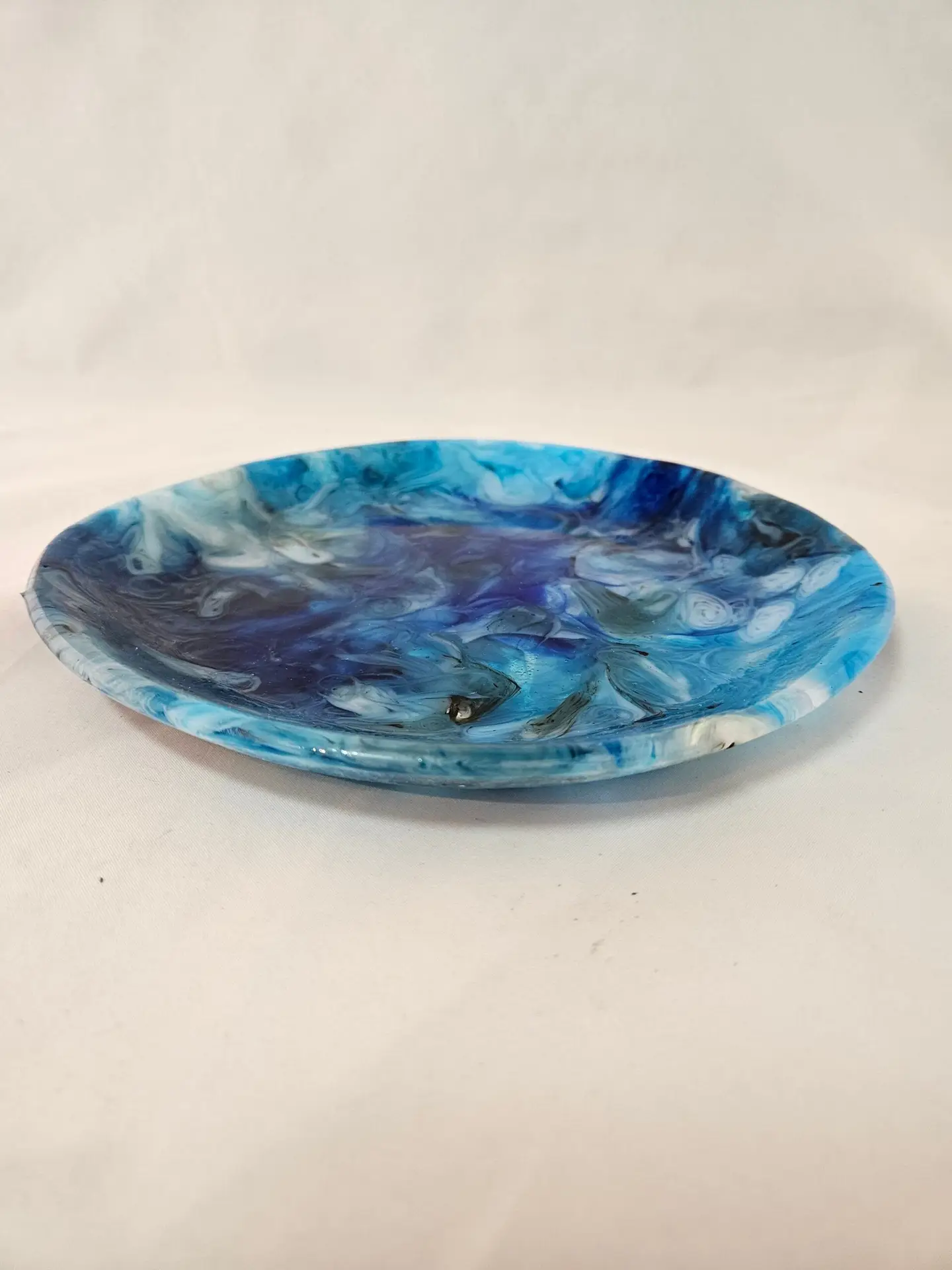 Blues swirled with white making a beautiful plate