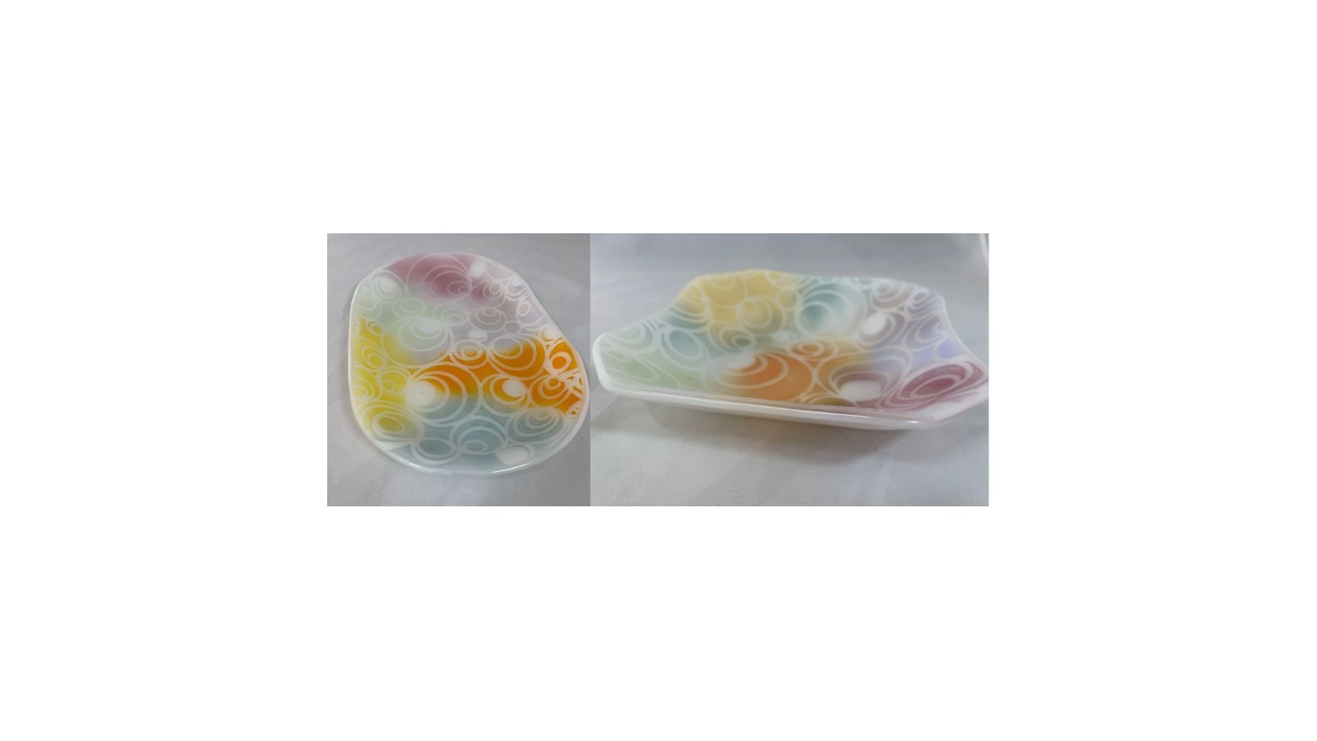 2 piece serving set - pastel colors with circle designs - bright and cheerful