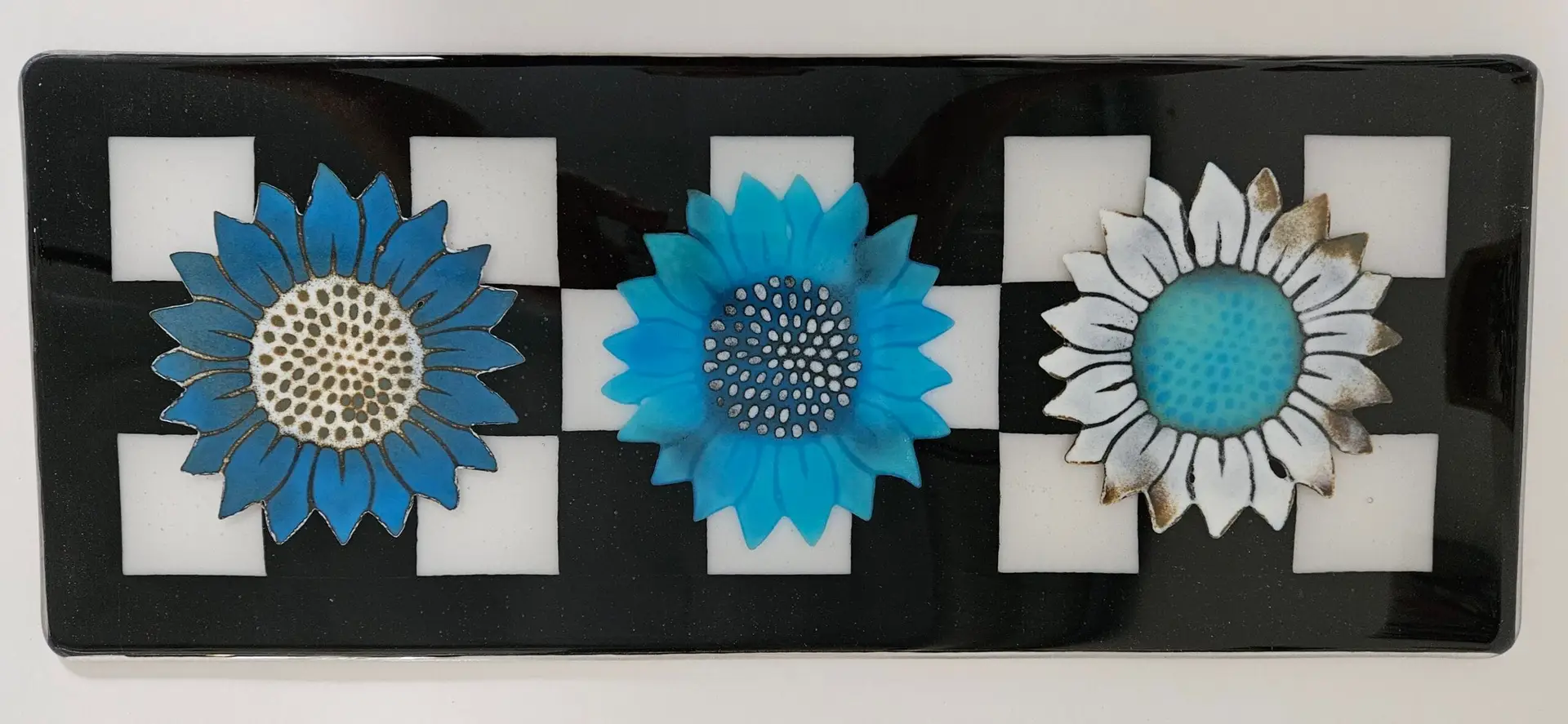 Trio in Bloom – One-of-a-Kind Fused Glass Tray by Abby Garner - Fused Glass