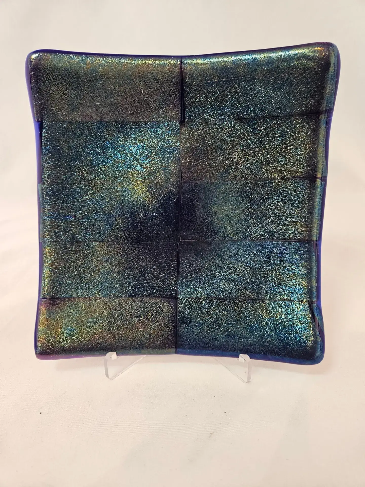 Additional view of Gilded Eclipse iridescent fused glass plate