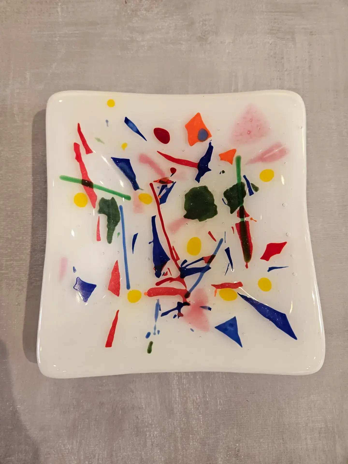Additional view of Confetti Fusion colorful fused glass plate