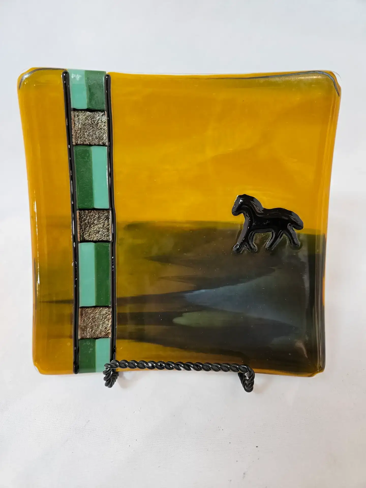 Lone Mustang Fused Glass Plate - Fused Glass