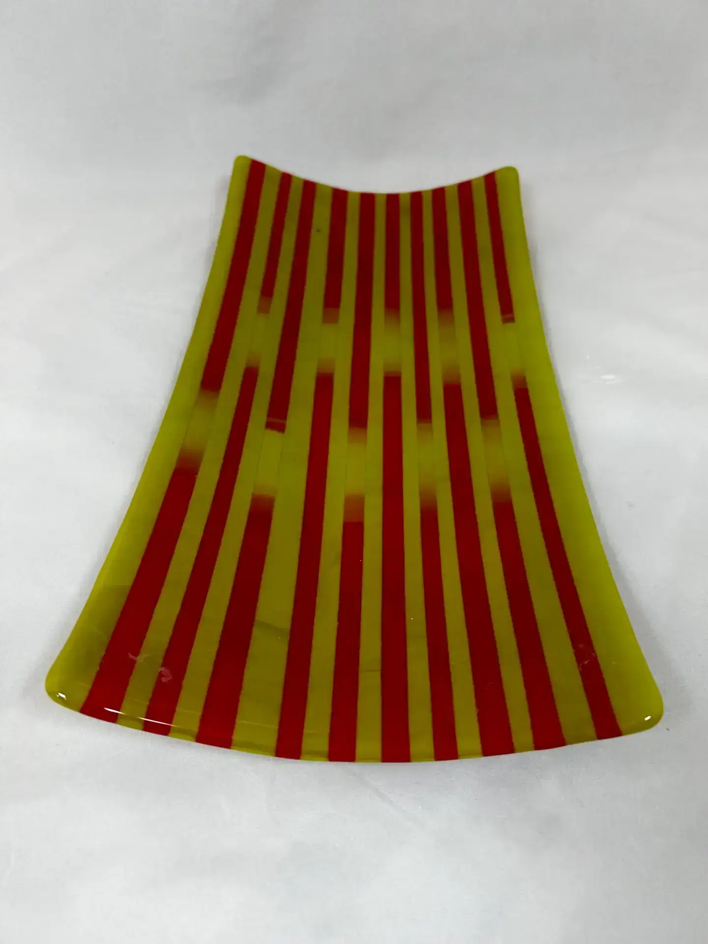 Additional view of Vibrant Stripes red and yellow fused glass tray