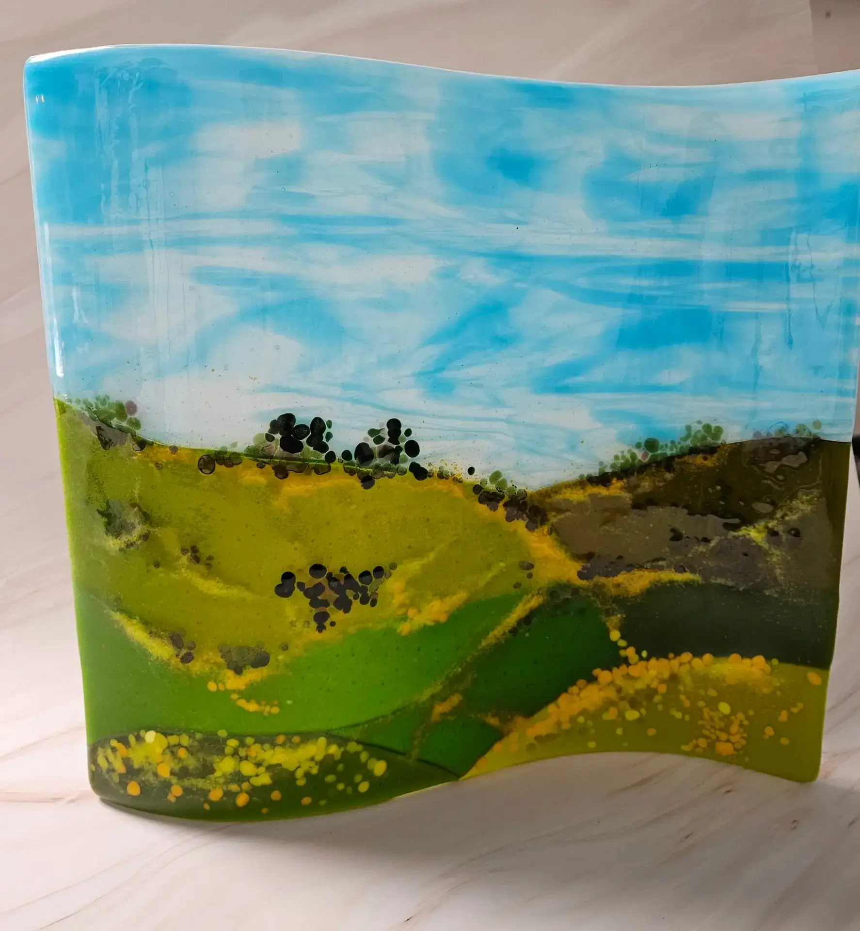 Rolling Hills Glass Table Art Landscape - Fused Glass