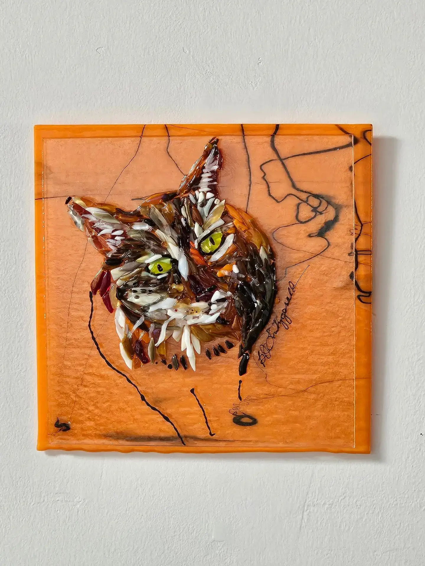 Fused glass tabby cat