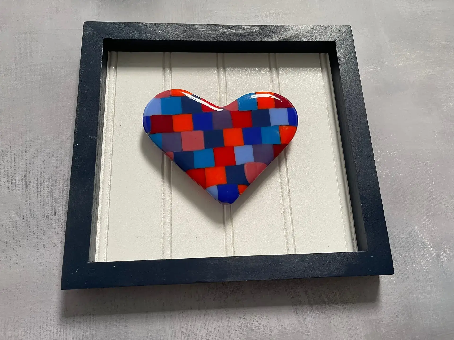 Framed Checkered Heart - Fused Glass