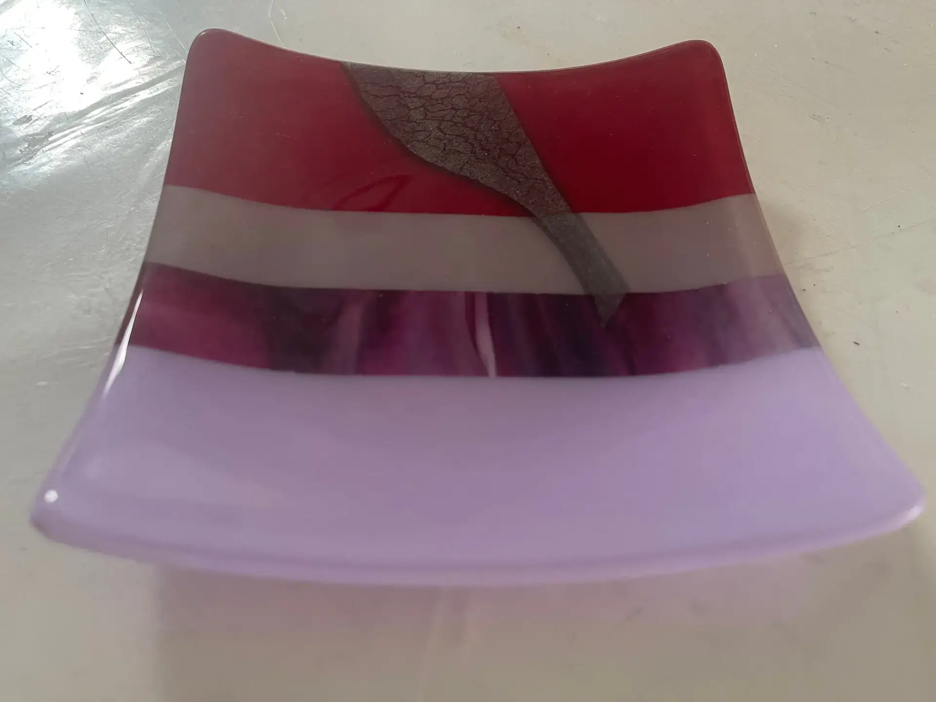 Red Leaf Curve - Fused Glass