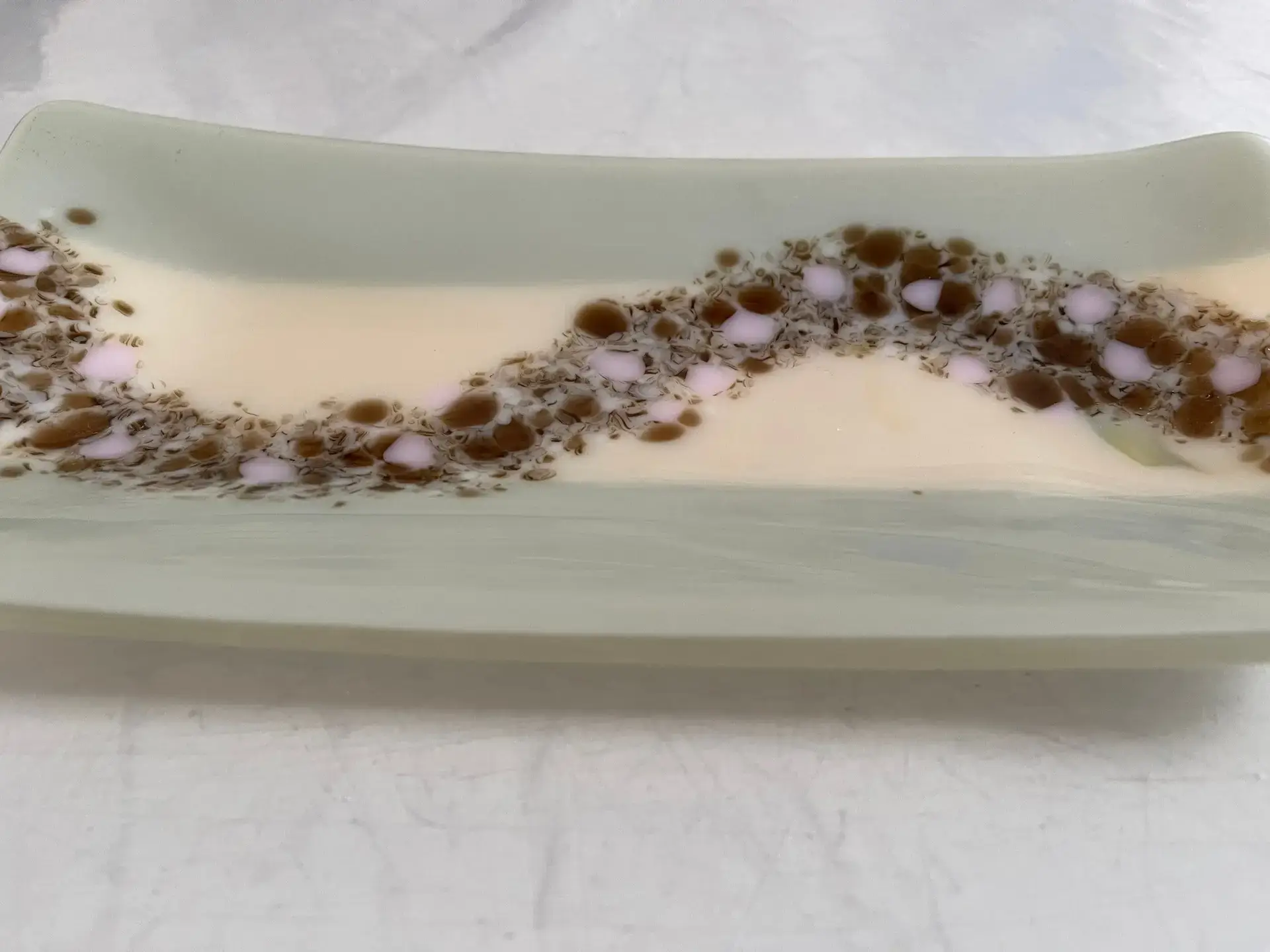 Mint and Cream Tray with Pink and Brown Center - Fused Glass